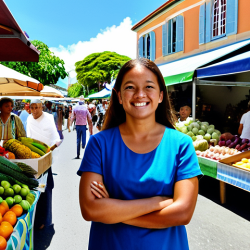 Home 6 A solo traveler, fully clothed in modest, professional dress, exploring a vibrant outdoor market in Nouméa, New Caledonia. The market stalls are overflowing with exotic fruits and fresh produce. In the background, charming French colonial architecture with pastel facades lines the street. Sunny daylight, professional photography, high detail, realistic, vibrant colors, appropriate attire, safe for work, family-friendly, perfect anatomy, correct proportions, natural pose, well-formed hands, proper finger count, natural body proportions, appropriate content.
