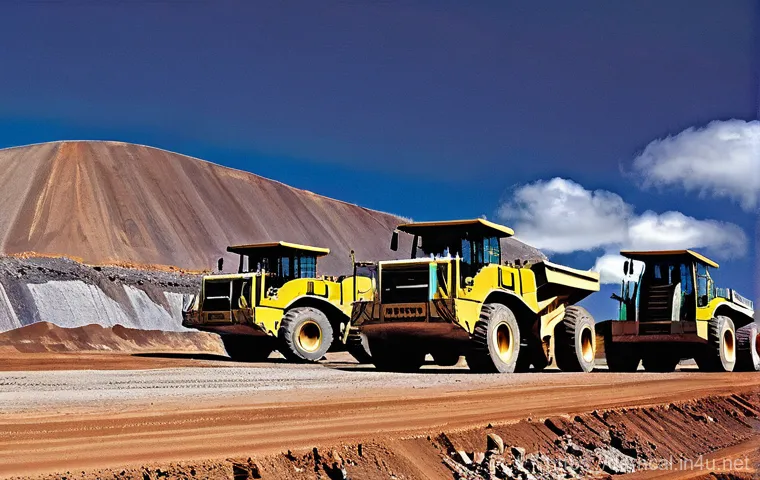 누벨칼레도니 경제와 산업 - **Prompt:** A vast, active open-pit nickel mine in New Caledonia under a clear blue sky, with heavy ...