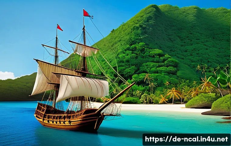누벨칼레도니 주요 역사적 사건 - A detailed historical scene depicting the arrival of European explorers in New Caledonia in the 18th...